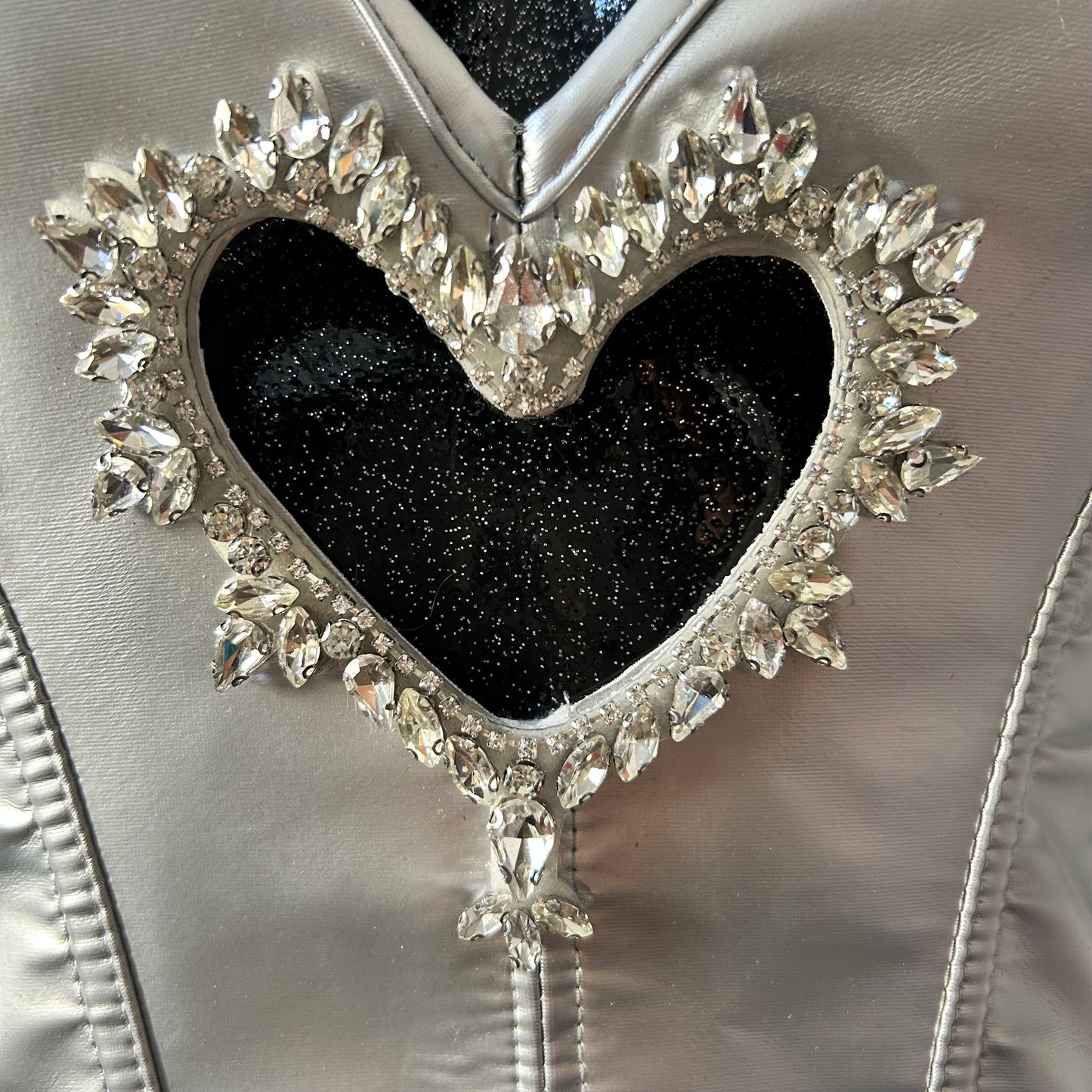 Custom Sabrina Carpenter Silver fringe corset top with heart detail