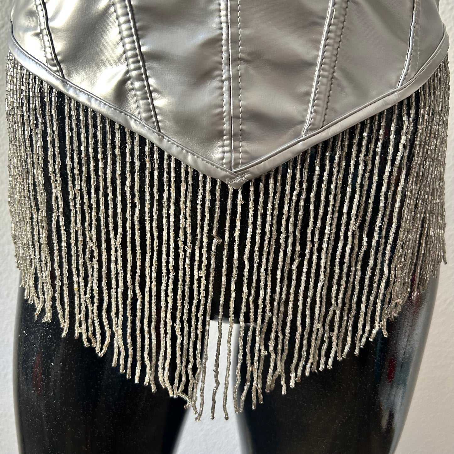 Custom Sabrina Carpenter Silver fringe corset top with heart detail