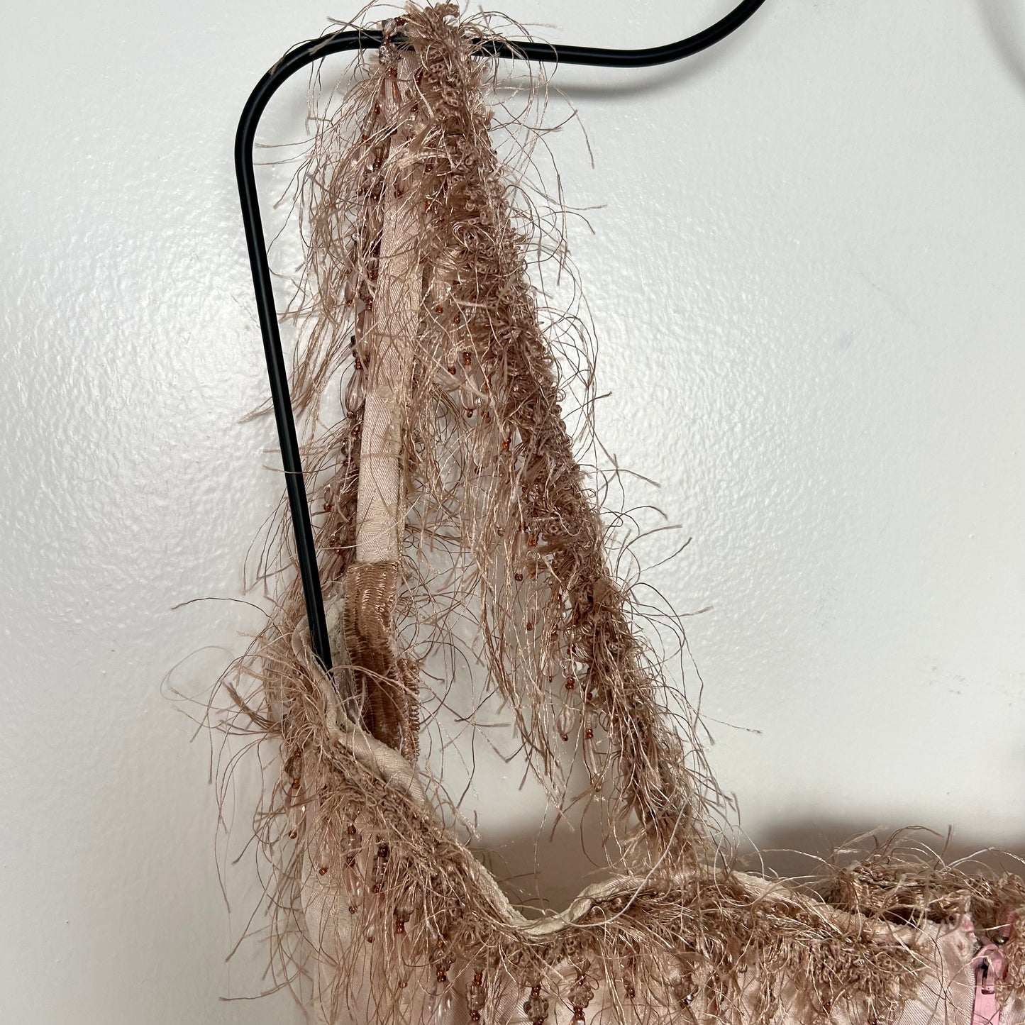 Vintage champagne pink under bust corset with beaded fringe