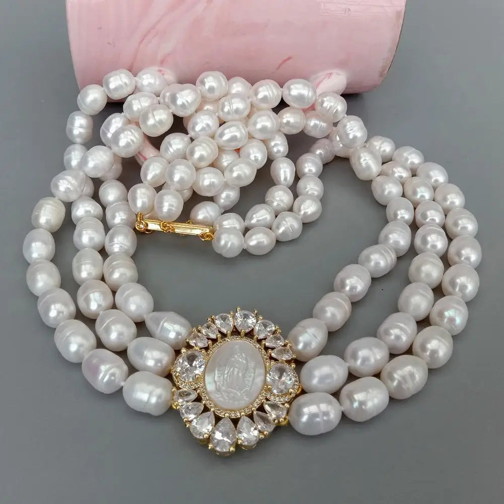 Virgin Mary Rice Pearl Necklace