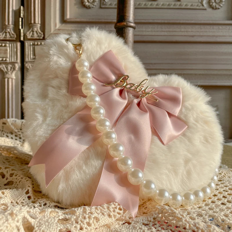 Heart Plush Bow Hand Bag