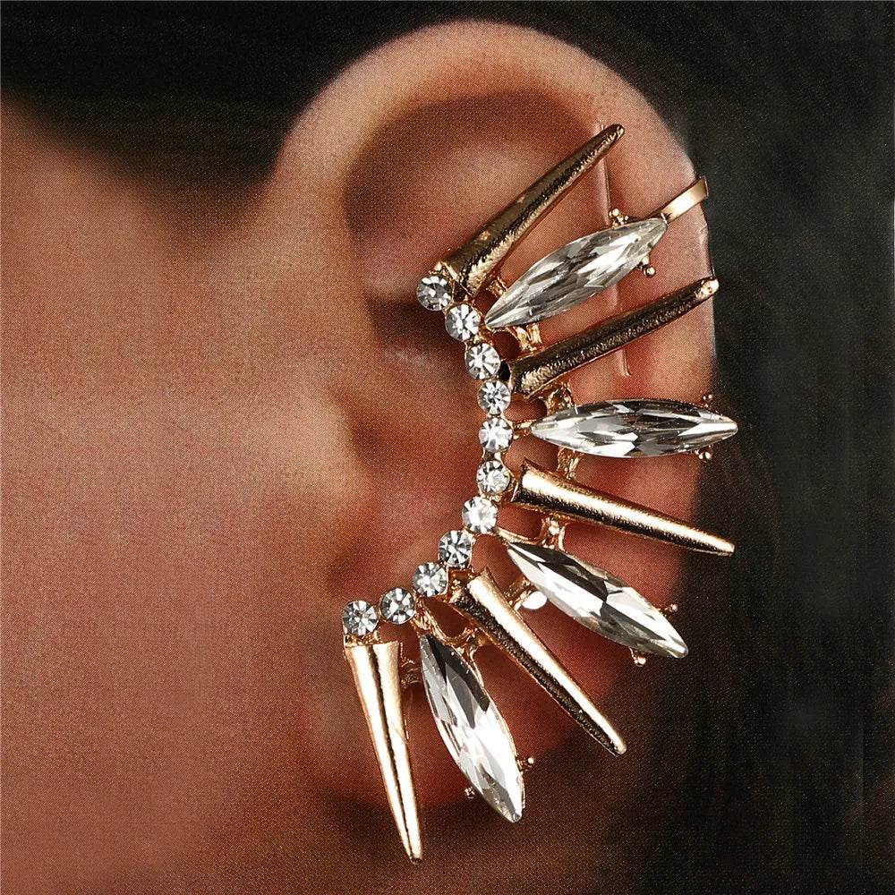 Crystal Rivet Ear Cuff Clip-On Earrings