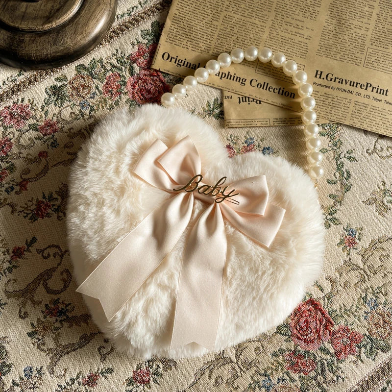Heart Plush Bow Hand Bag