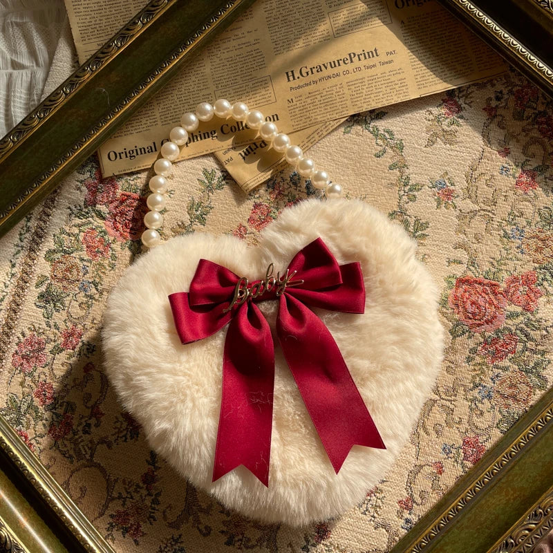 Heart Plush Bow Hand Bag
