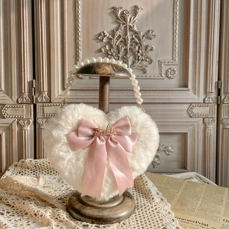 Heart Plush Bow Hand Bag