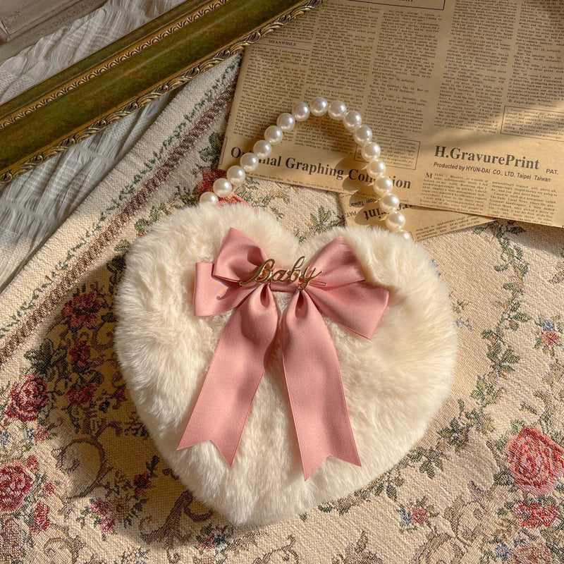 Heart Plush Bow Hand Bag
