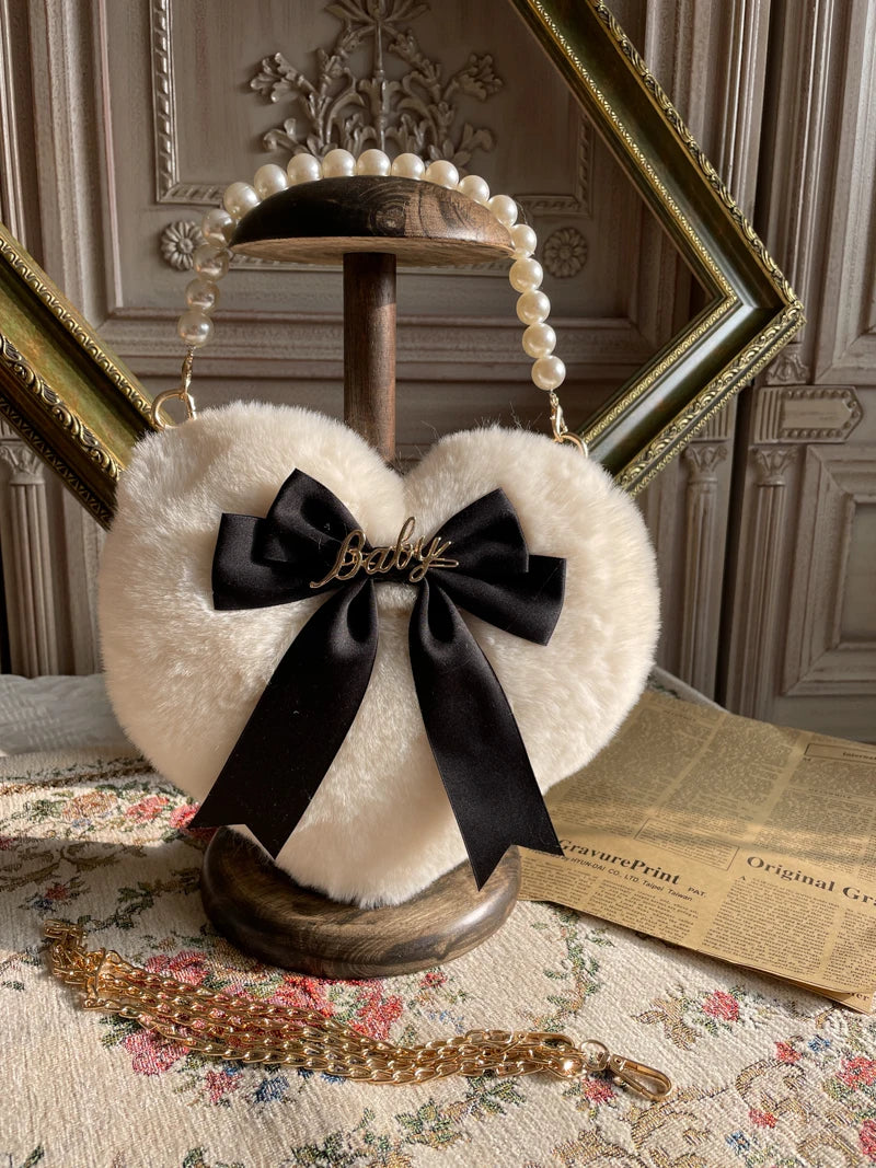 Heart Plush Bow Hand Bag
