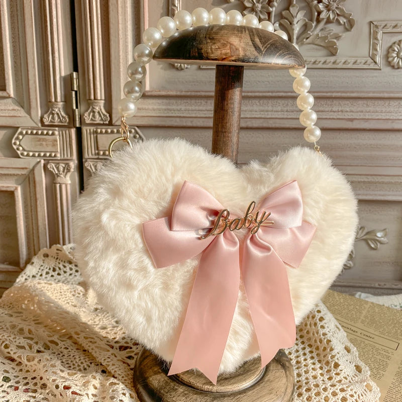 Heart Plush Bow Hand Bag