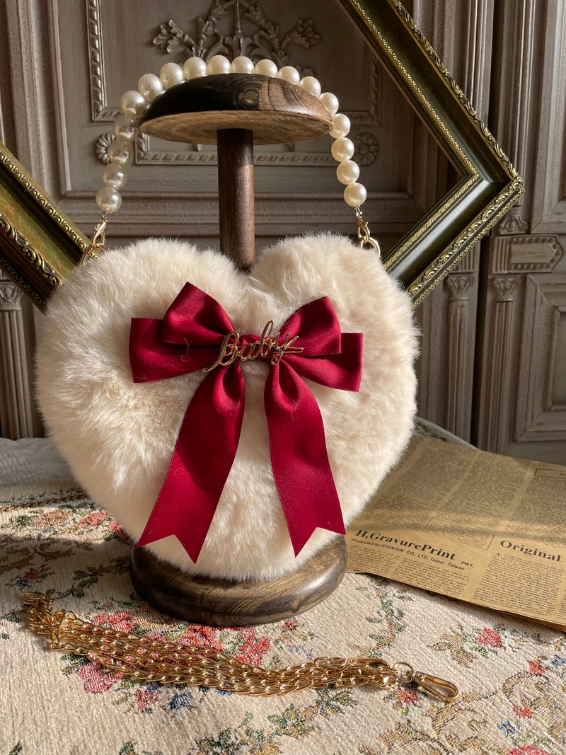 Heart Plush Bow Hand Bag