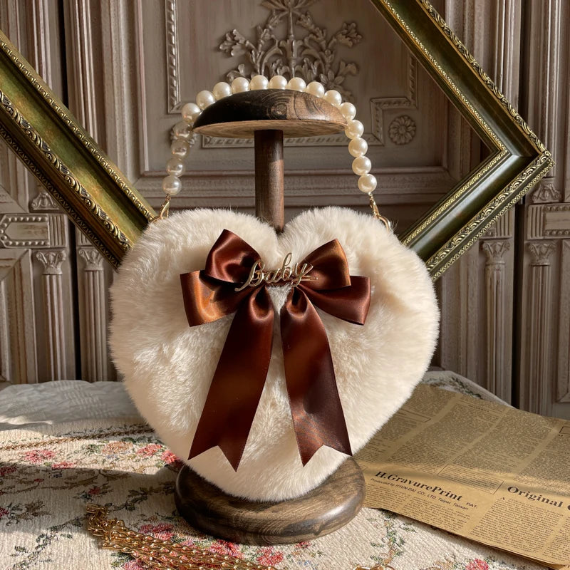 Heart Plush Bow Hand Bag