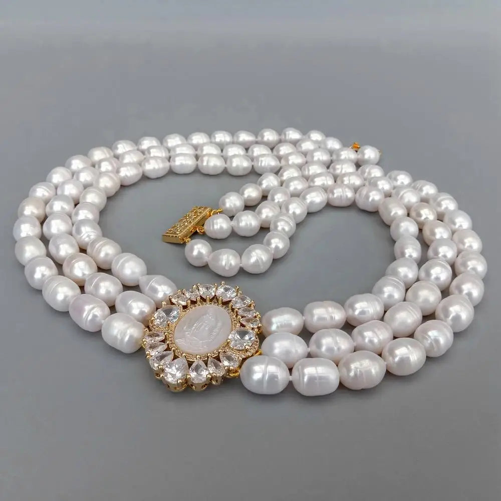 Virgin Mary Rice Pearl Necklace