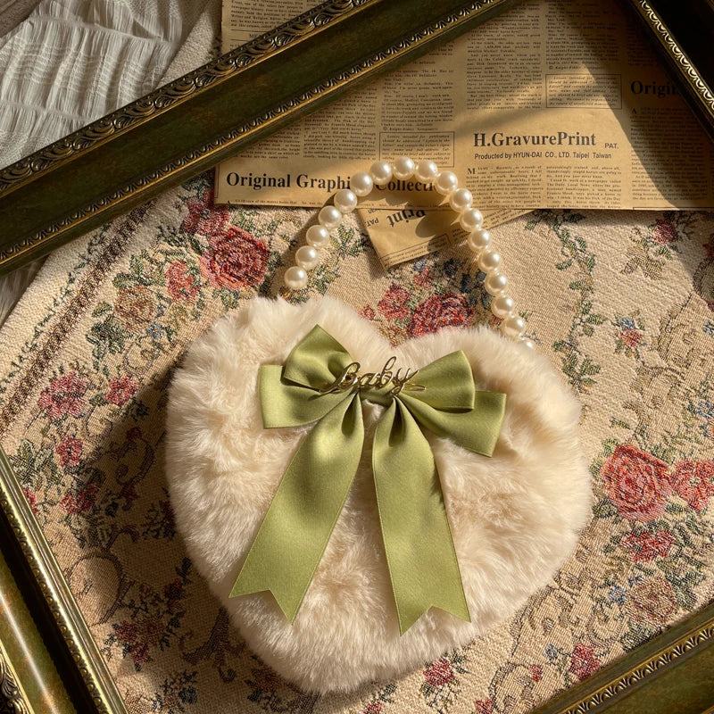 Heart Plush Bow Hand Bag