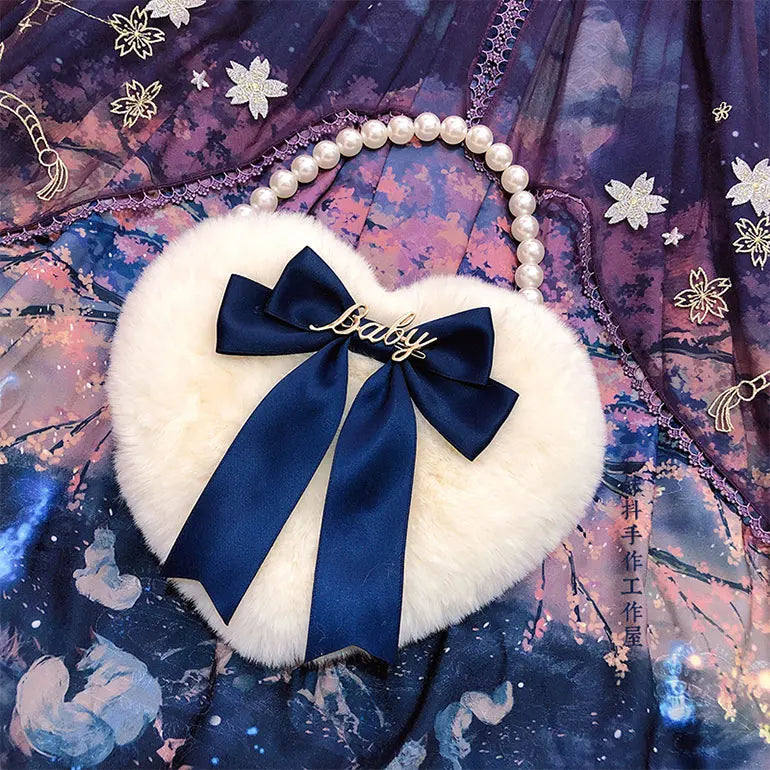 Heart Plush Bow Hand Bag
