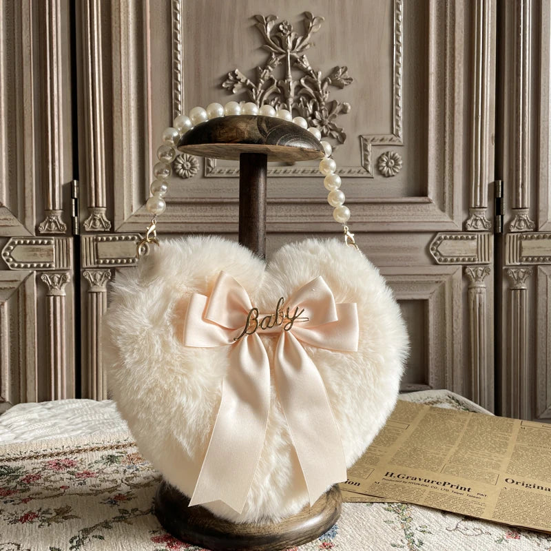 Heart Plush Bow Hand Bag