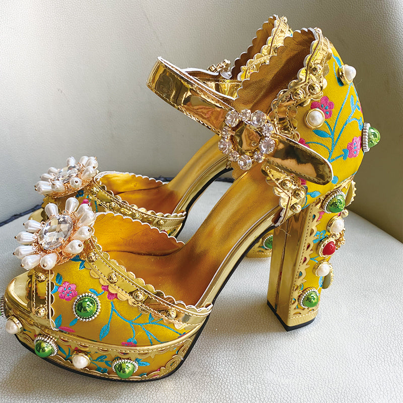 Jewel Platform Pearl Rhinestone Baroque High Heels