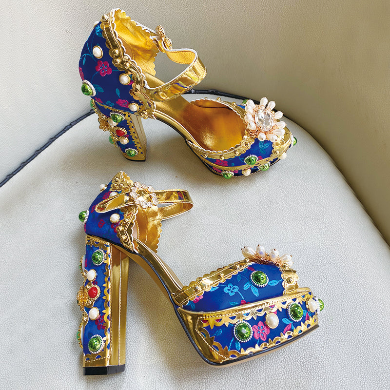 Jewel Platform Pearl Rhinestone Baroque High Heels