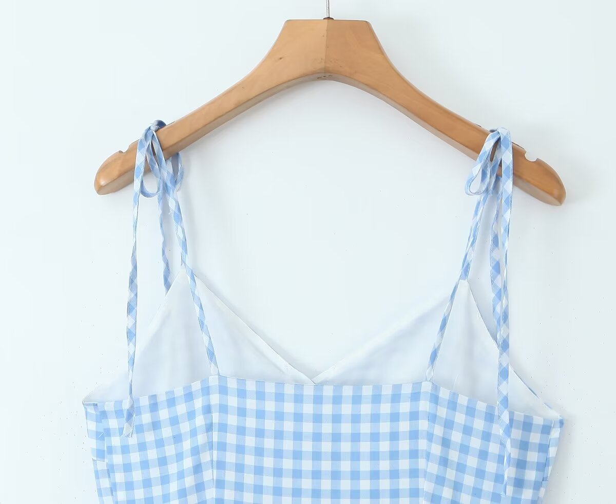 Blue Gingham Slit Dress