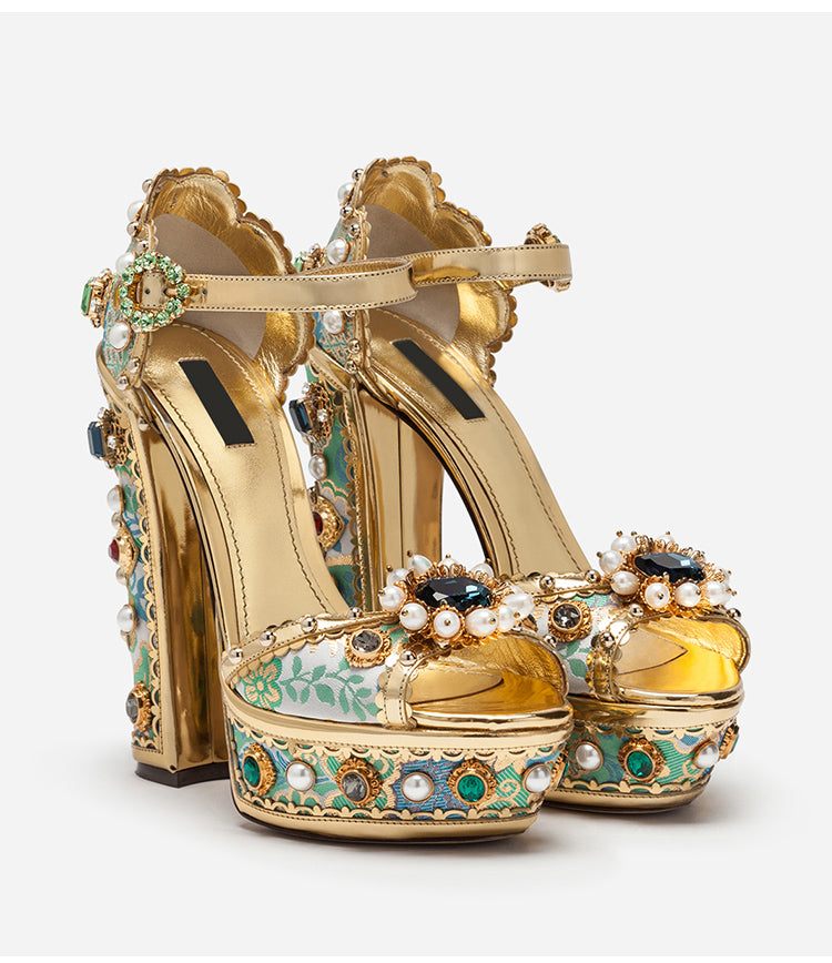 Jewel Platform Pearl Rhinestone Baroque High Heels