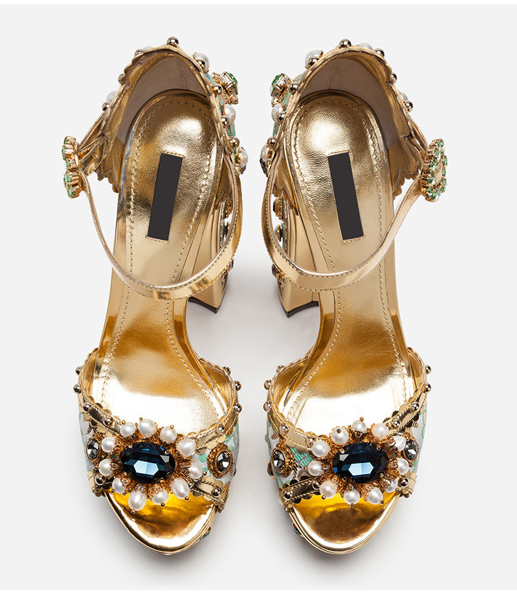 Jewel Platform Pearl Rhinestone Baroque High Heels