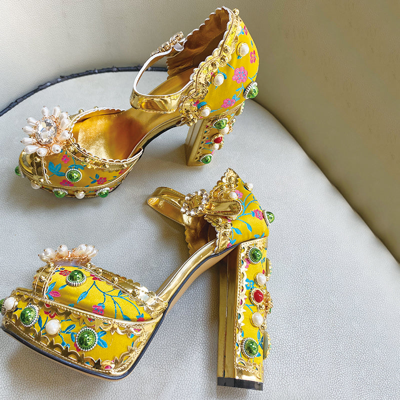 Jewel Platform Pearl Rhinestone Baroque High Heels