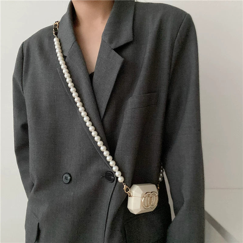 Diamond-Encrusted Mini Shoulder Earphone Bag