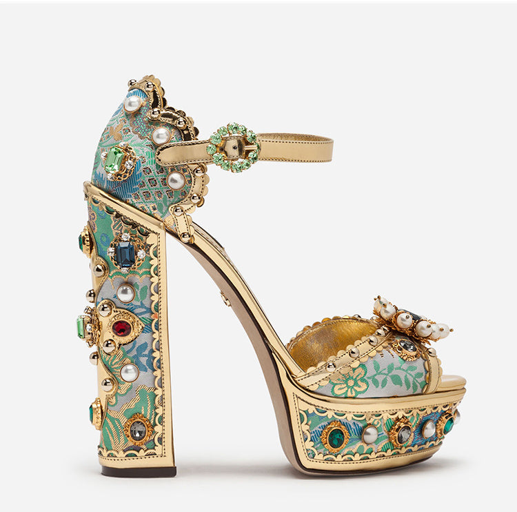 Jewel Platform Pearl Rhinestone Baroque High Heels