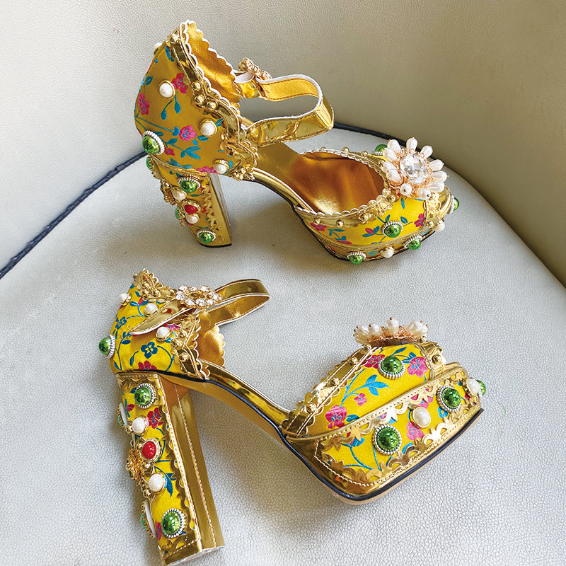 Jewel Platform Pearl Rhinestone Baroque High Heels
