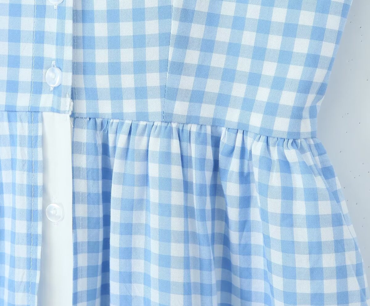 Blue Gingham Slit Dress