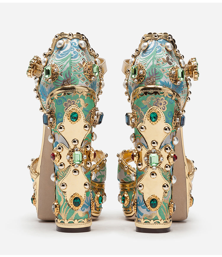 Jewel Platform Pearl Rhinestone Baroque High Heels