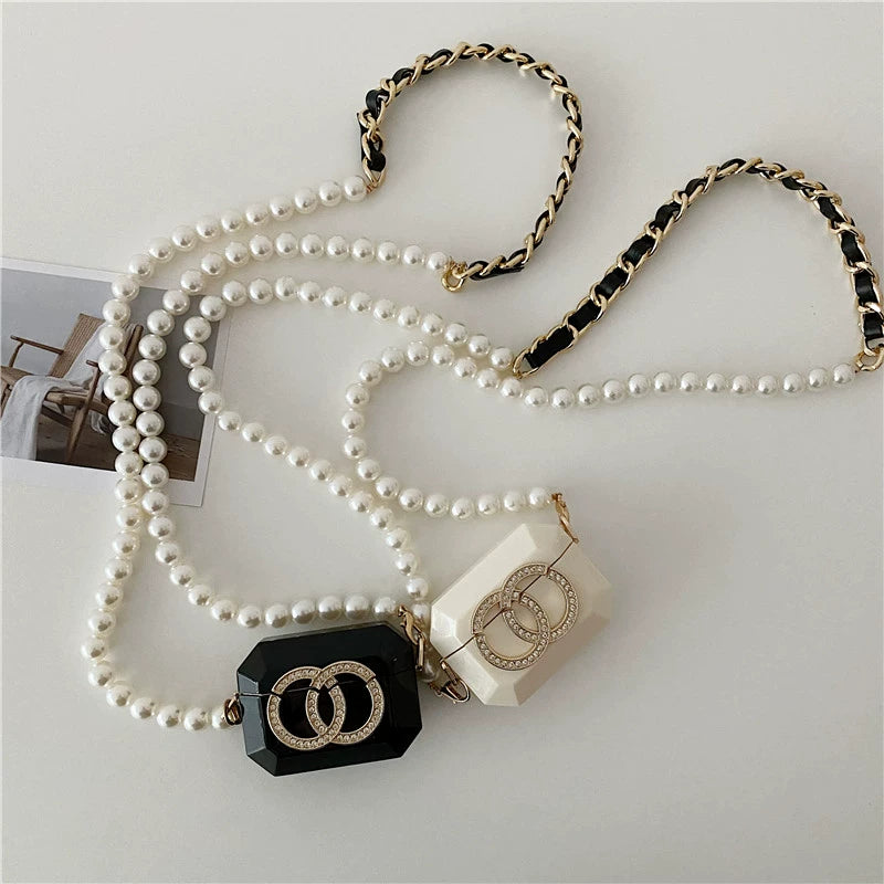 Diamond-Encrusted Mini Shoulder Earphone Bag