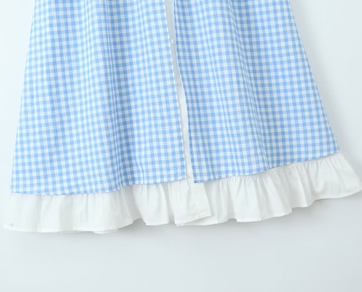 Blue Gingham Slit Dress