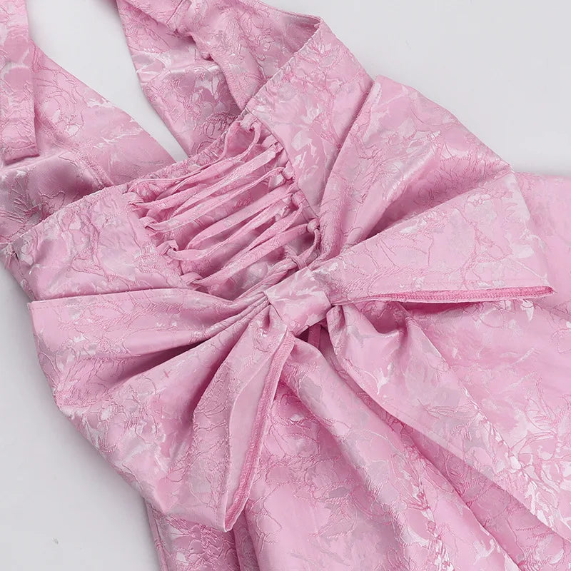 Halter Jacquard Bow Dress
