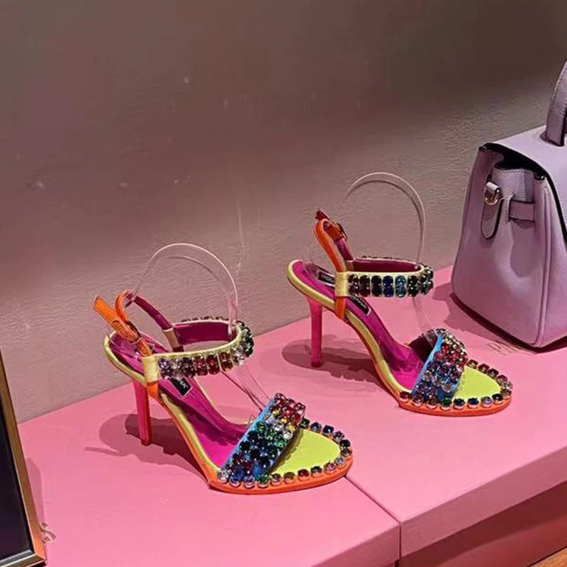 Rainbow Crystal Rivets High Heels