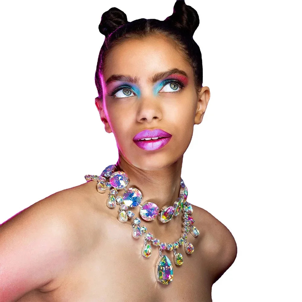 Crystal Water Drop Statement Choker Necklace
