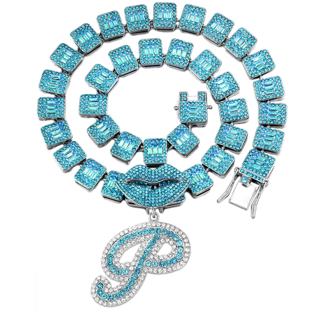 Ice Blue Cursive Initial Crystal Letter Necklace