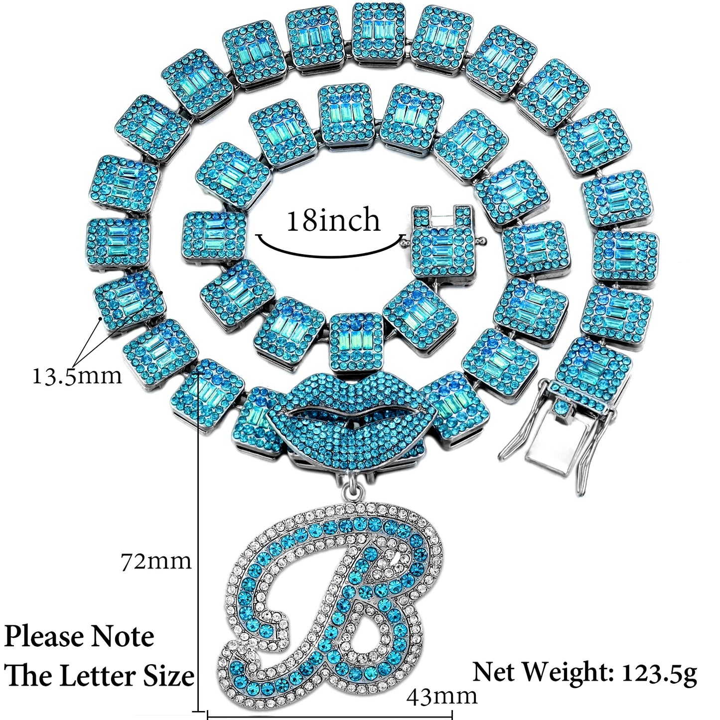 Ice Blue Cursive Initial Crystal Letter Necklace