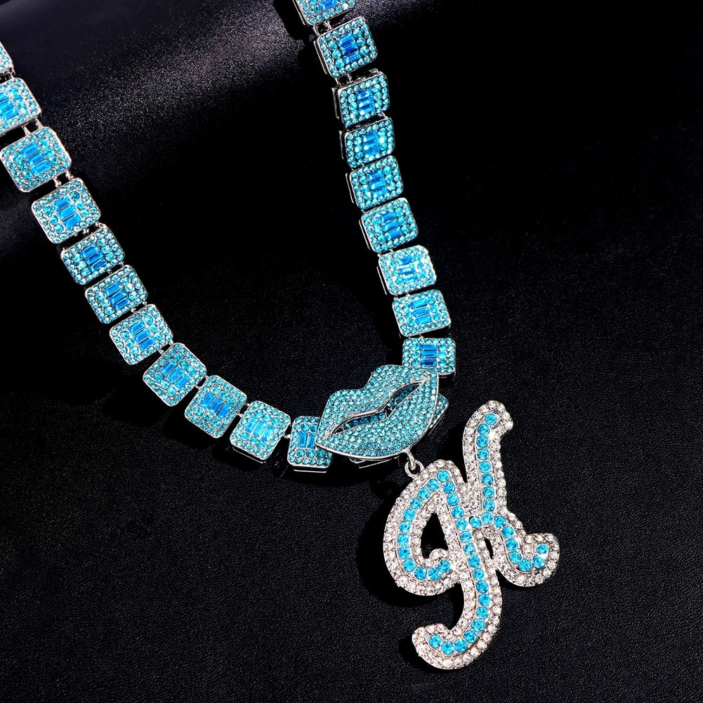 Ice Blue Cursive Initial Crystal Letter Necklace