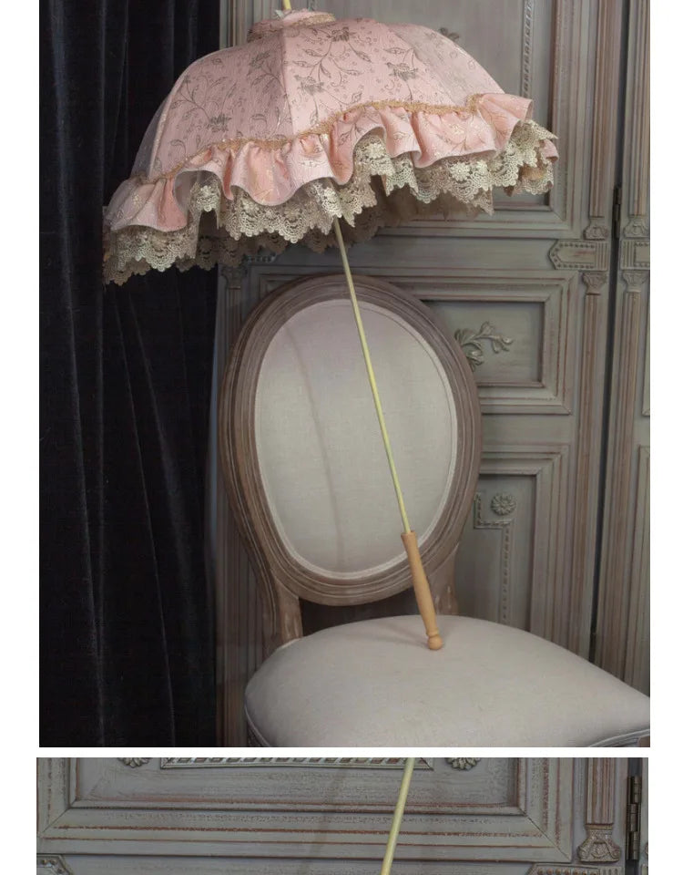 Homemade Satin Lace Long Handle Umbrella