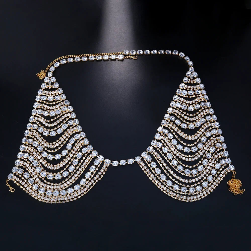 Rhinestone Body Chain Halter Top