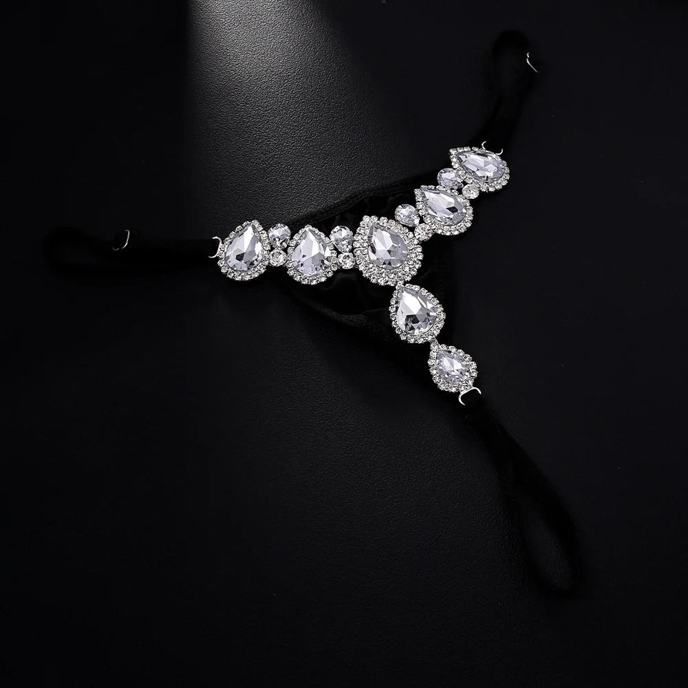 Teardrop Crystal Chain Thong
