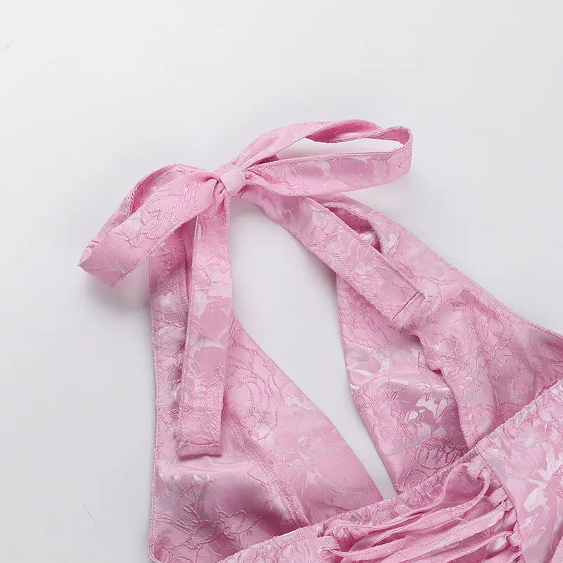 Halter Jacquard Bow Dress