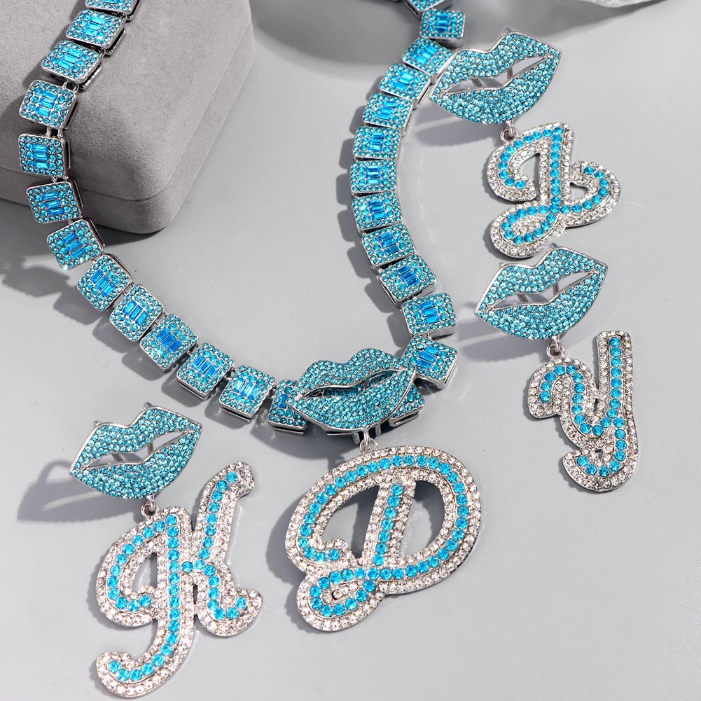 Ice Blue Cursive Initial Crystal Letter Necklace