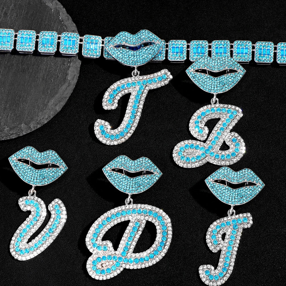 Ice Blue Cursive Initial Crystal Letter Necklace