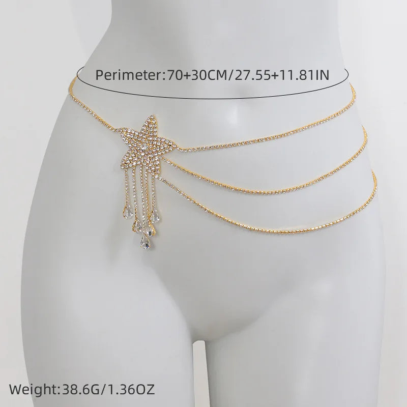 Star Rhinestone Fringe Waist Chain