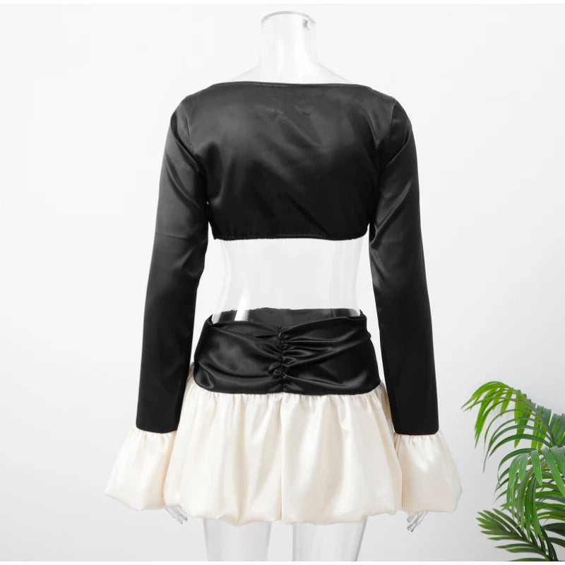 Satin Bow Crop Top & Skirt Set