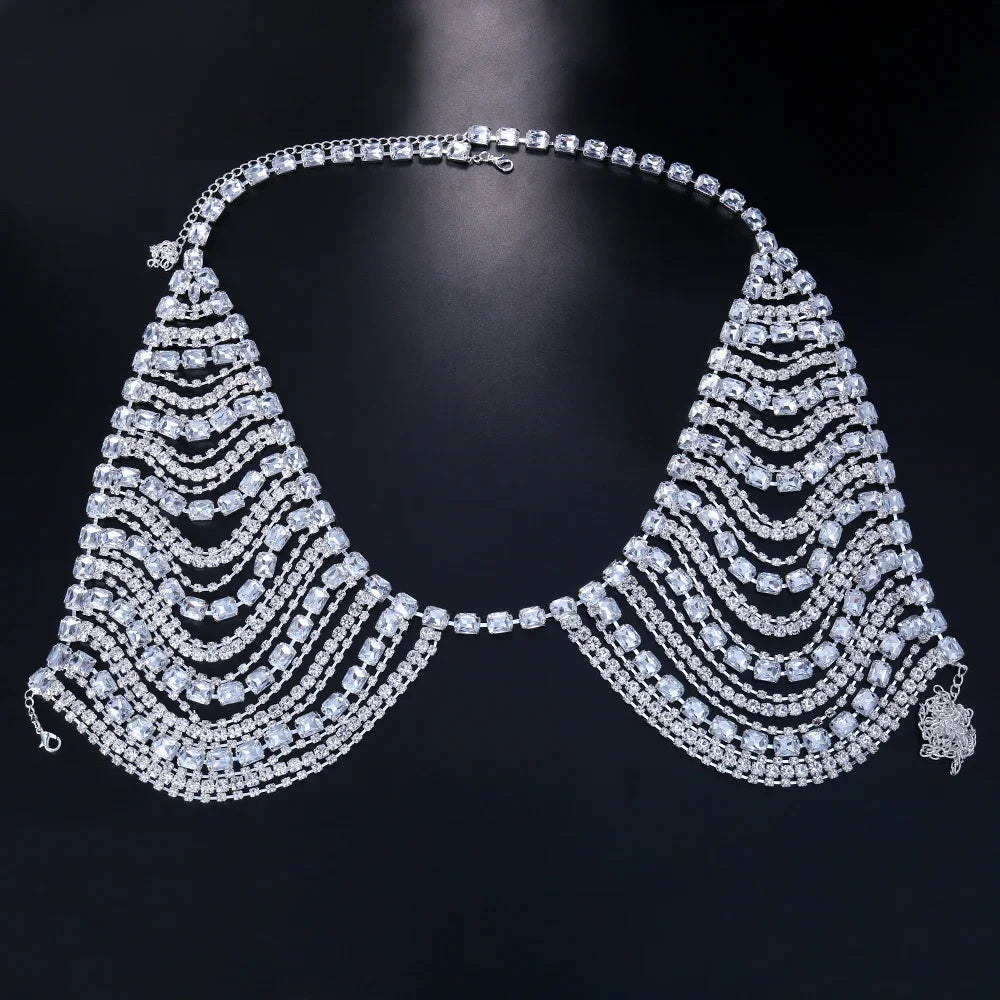 Rhinestone Body Chain Halter Top