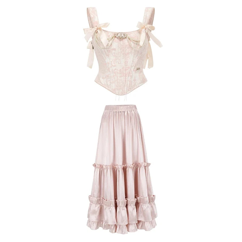 Pink Satin Corset & Skirt