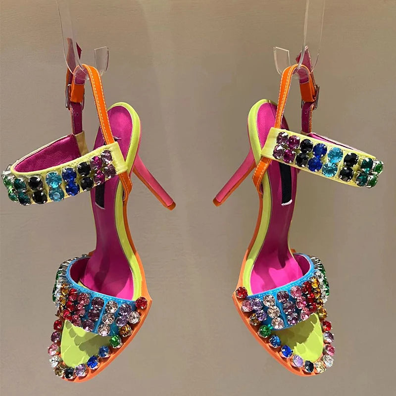 Rainbow Crystal Rivets High Heels