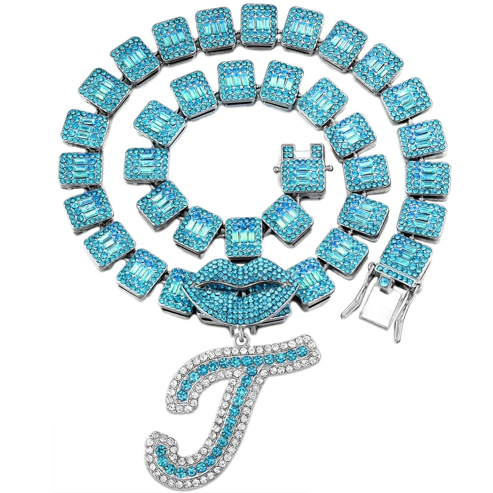 Ice Blue Cursive Initial Crystal Letter Necklace