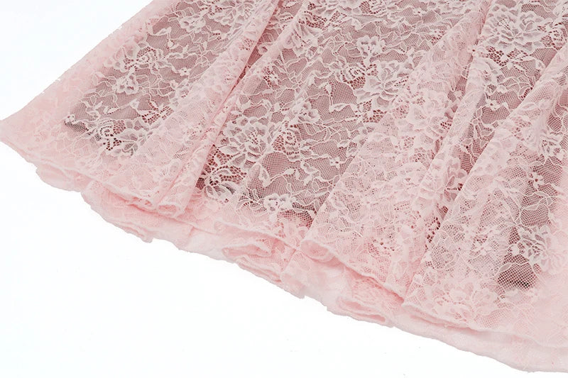 Pink Lace Flare Long Sleeve Mini Dress